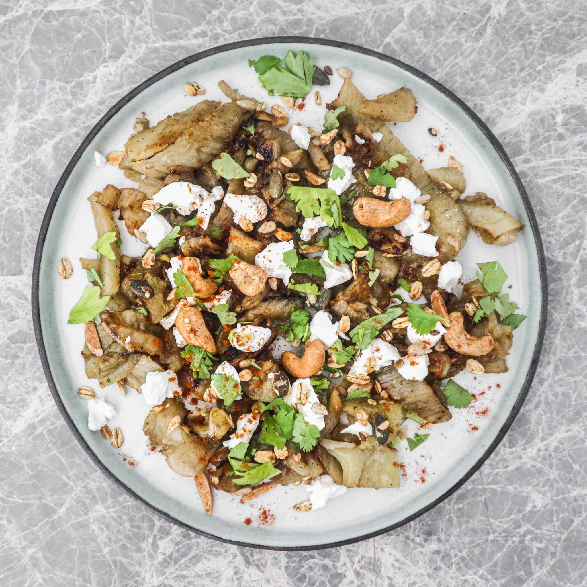 Fenouil caramélisé avec fromage de chèvre Granola Noix de cajou - Potiron - XAVIES’