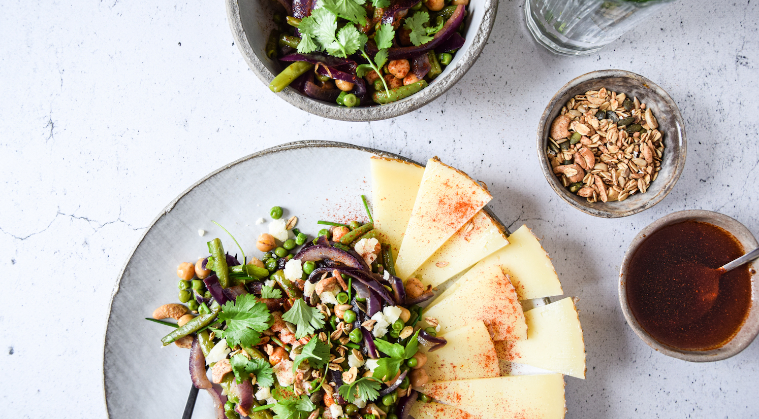 Legume salad with manchego, garden herbs and Sandra's cashew pumpkin granola - XAVIES’